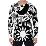 Black And White Japanese Yin Yang Print Men's Long Sleeve T-Shirt