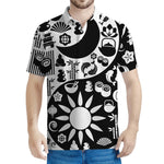 Black And White Japanese Yin Yang Print Men's Polo Shirt