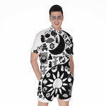 Black And White Japanese Yin Yang Print Men's Rompers
