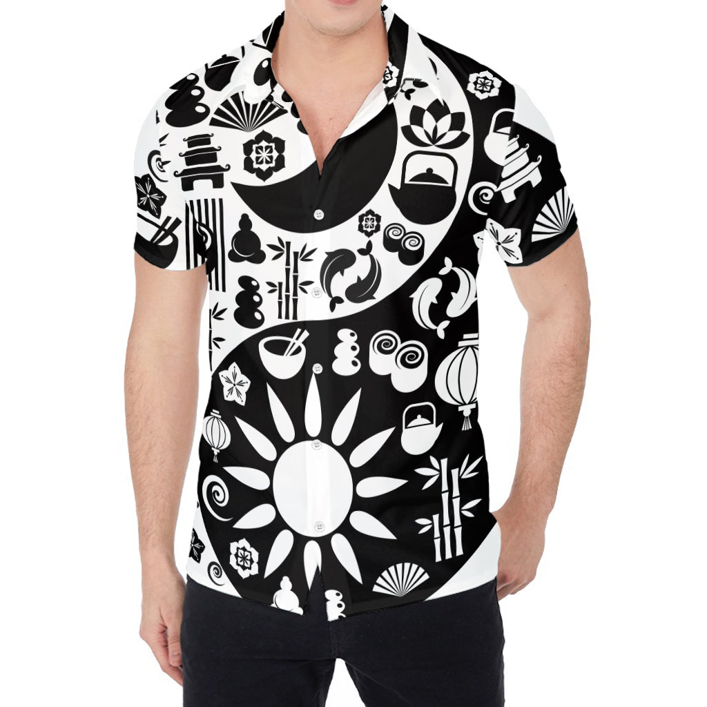 Black And White Japanese Yin Yang Print Men's Shirt
