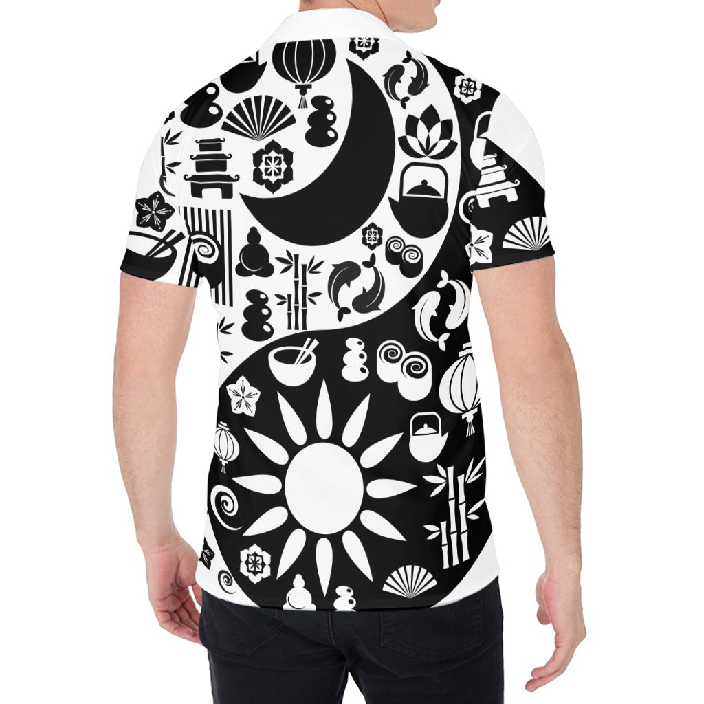 Black And White Japanese Yin Yang Print Men's Shirt