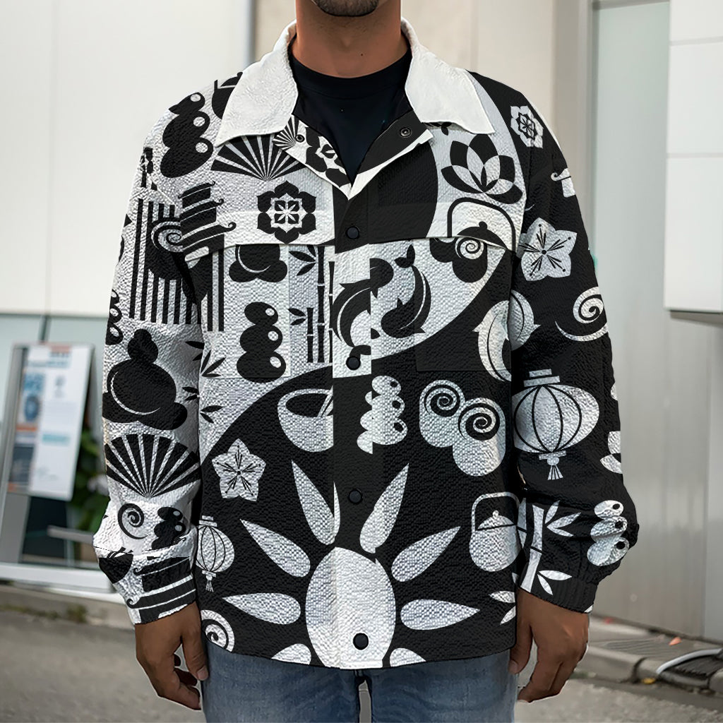 Black And White Japanese Yin Yang Print Men's Shirt Jacket