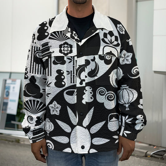 Black And White Japanese Yin Yang Print Men's Shirt Jacket