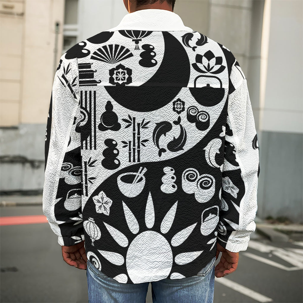 Black And White Japanese Yin Yang Print Men's Shirt Jacket