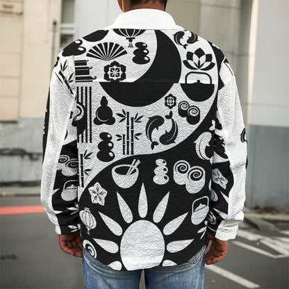 Black And White Japanese Yin Yang Print Men's Shirt Jacket