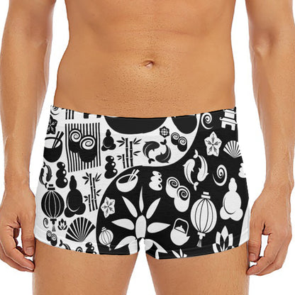 Black And White Japanese Yin Yang Print Men's Short Boxer Briefs