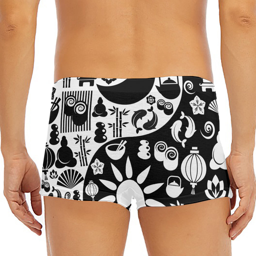 Black And White Japanese Yin Yang Print Men's Short Boxer Briefs