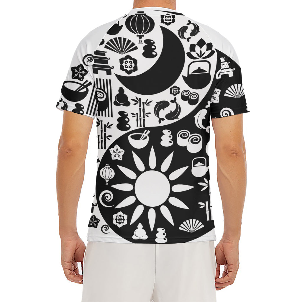 Black And White Japanese Yin Yang Print Men's Short Sleeve Rash Guard