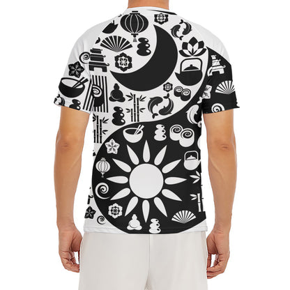 Black And White Japanese Yin Yang Print Men's Short Sleeve Rash Guard