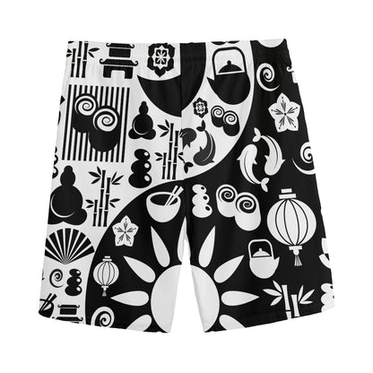 Black And White Japanese Yin Yang Print Men's Sports Shorts