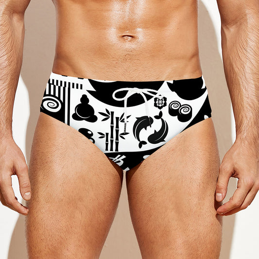 Black And White Japanese Yin Yang Print Men's Swim Briefs