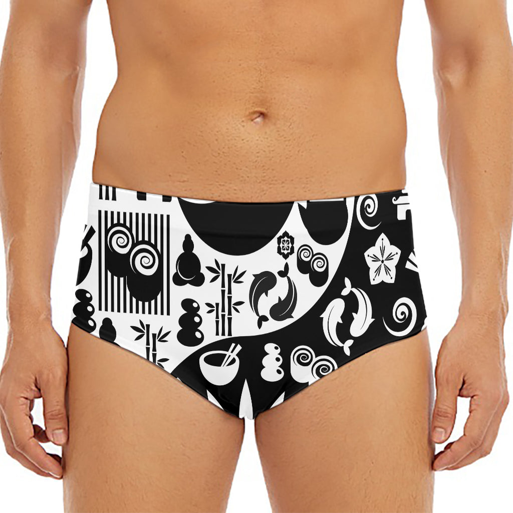 Black And White Japanese Yin Yang Print Men's Triangle Swim Briefs