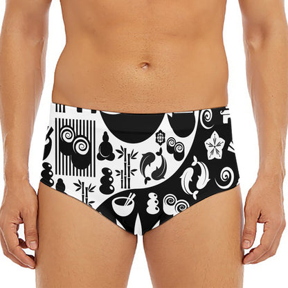 Black And White Japanese Yin Yang Print Men's Triangle Swim Briefs