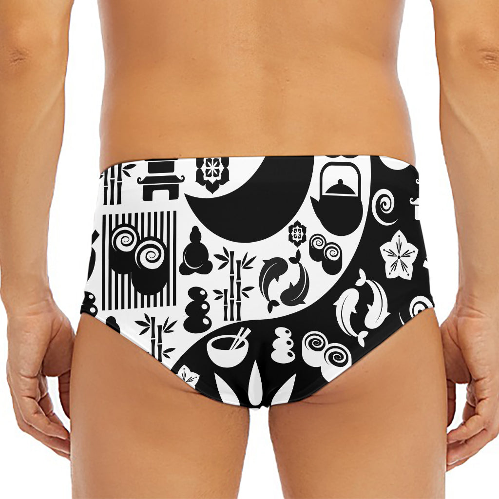 Black And White Japanese Yin Yang Print Men's Triangle Swim Briefs