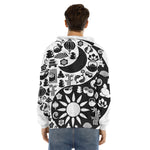 Black And White Japanese Yin Yang Print Men's Velvet Pullover Hoodie