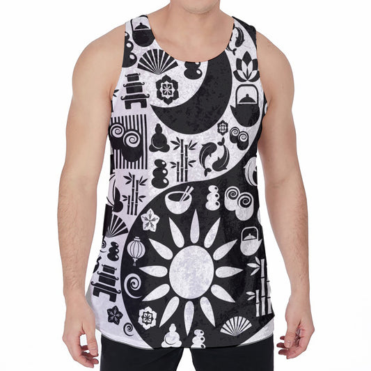 Black And White Japanese Yin Yang Print Men's Velvet Tank Top