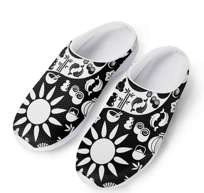 Black And White Japanese Yin Yang Print Mesh Casual Shoes