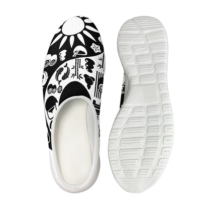 Black And White Japanese Yin Yang Print Mesh Casual Shoes