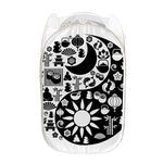 Black And White Japanese Yin Yang Print Mesh Laundry Hamper