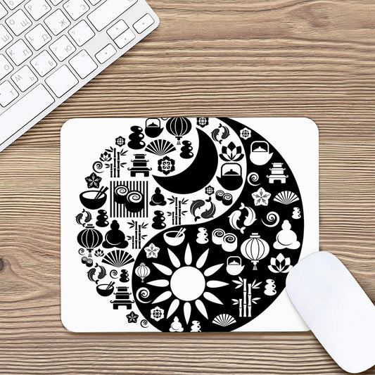 Black And White Japanese Yin Yang Print Mouse Pad