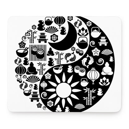Black And White Japanese Yin Yang Print Mouse Pad