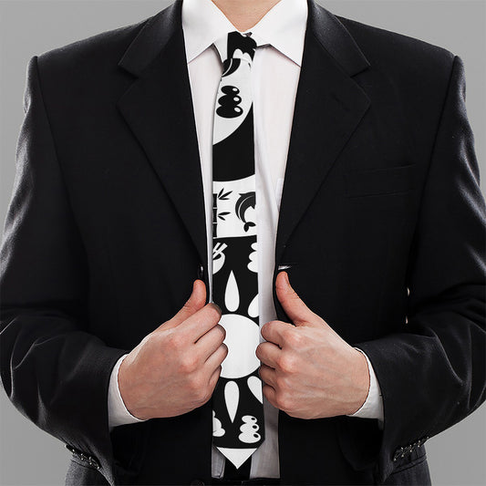 Black And White Japanese Yin Yang Print Necktie
