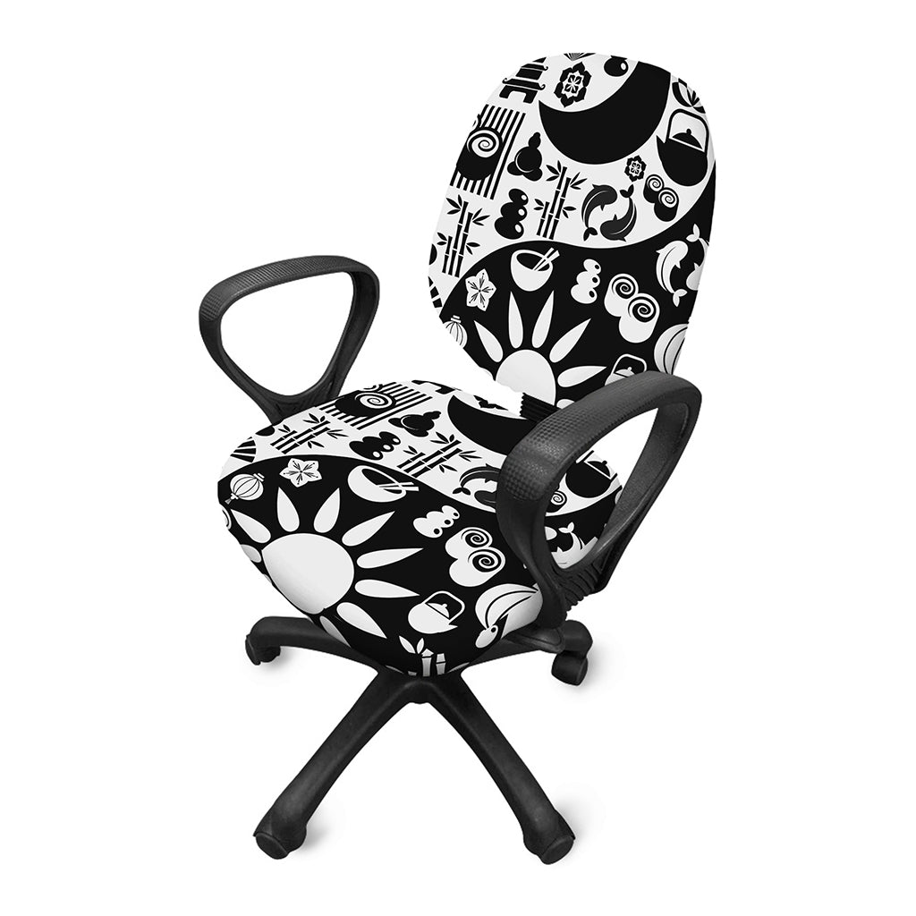 Black And White Japanese Yin Yang Print Office Chair Cover