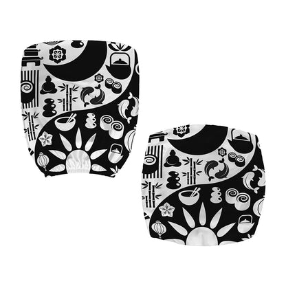 Black And White Japanese Yin Yang Print Office Chair Cover