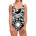 Black And White Japanese Yin Yang Print One Piece Swimsuit
