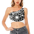 Black And White Japanese Yin Yang Print One Shoulder Crop Top