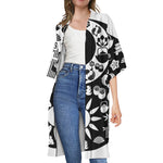 Black And White Japanese Yin Yang Print Open Front Beach Cover Up