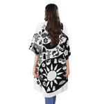 Black And White Japanese Yin Yang Print Open Front Beach Cover Up