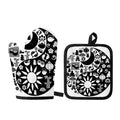 Black And White Japanese Yin Yang Print Oven Mitt And Pot Holder Set