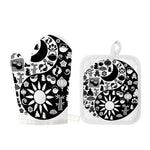 Black And White Japanese Yin Yang Print Oven Mitt And Pot Holder Set