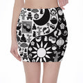Black And White Japanese Yin Yang Print Pencil Mini Skirt
