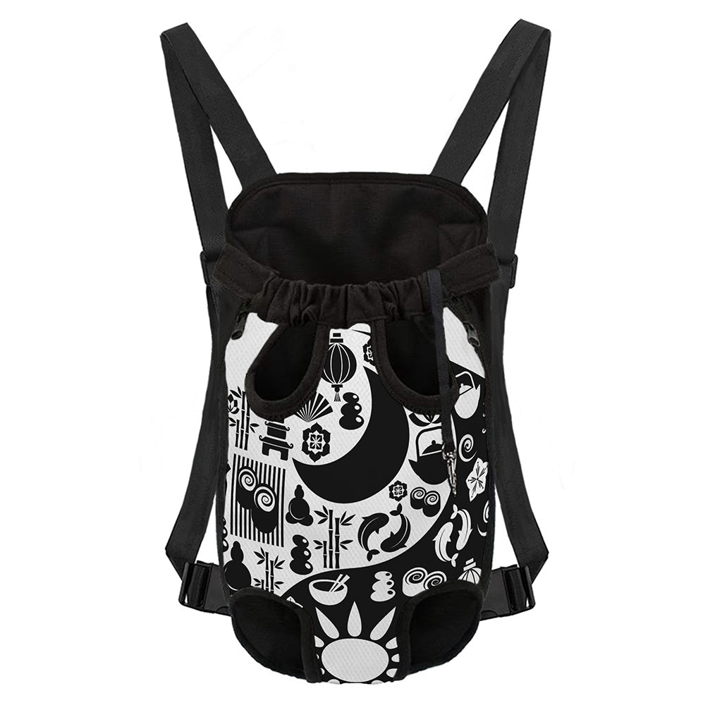 Black And White Japanese Yin Yang Print Pet Carrier Backpack