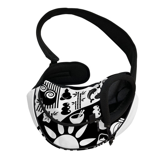 Black And White Japanese Yin Yang Print Pet Sling Carrier