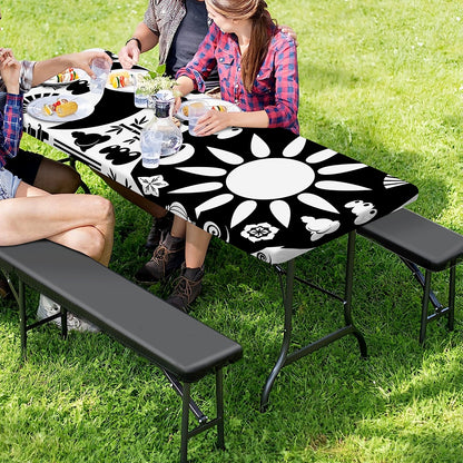 Black And White Japanese Yin Yang Print Picnic Table Cover