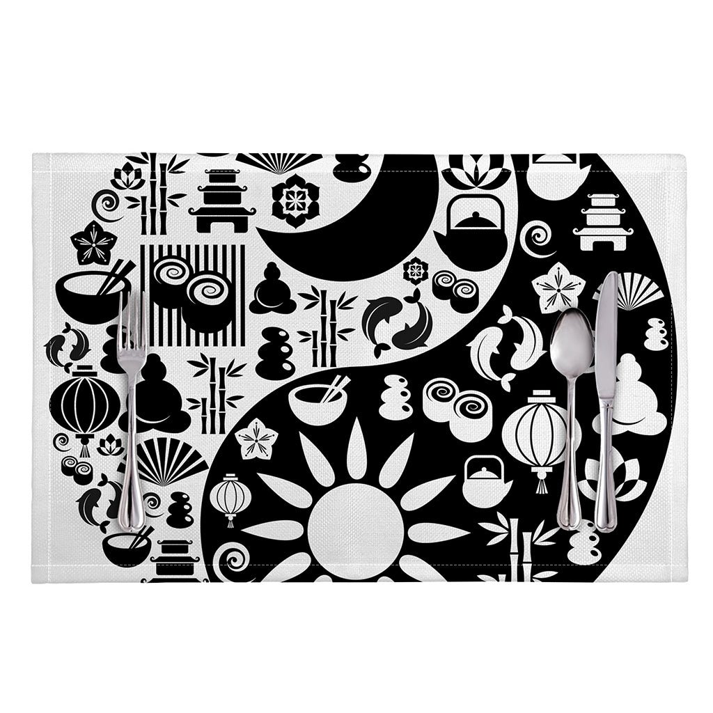 Black And White Japanese Yin Yang Print Placemat
