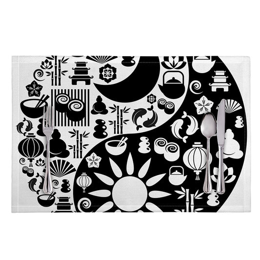 Black And White Japanese Yin Yang Print Placemat