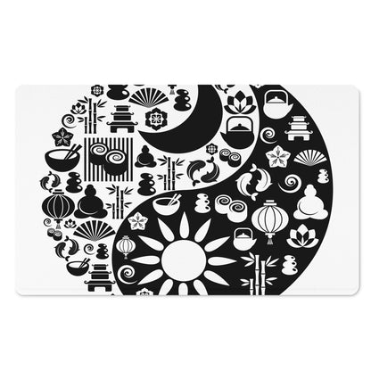 Black And White Japanese Yin Yang Print Polyester Doormat