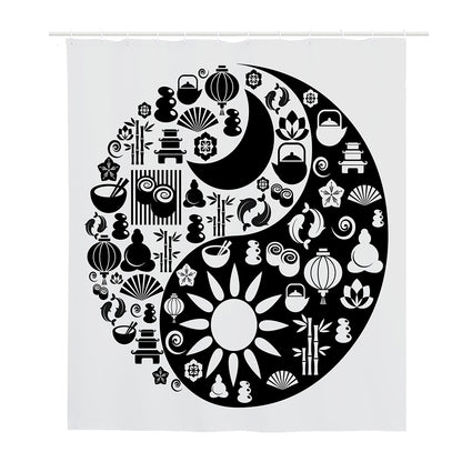 Black And White Japanese Yin Yang Print Polyester Shower Curtain