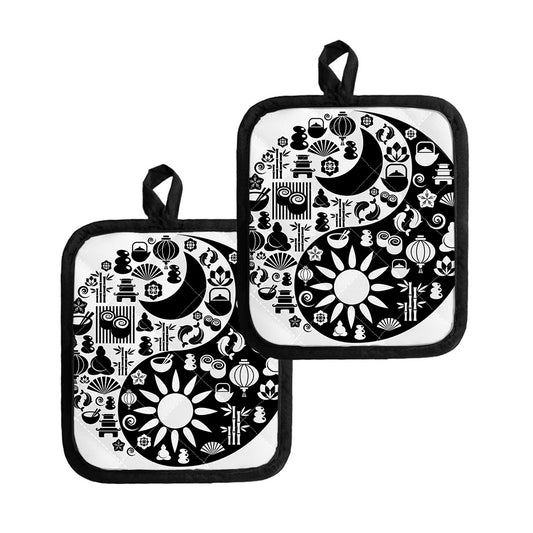 Black And White Japanese Yin Yang Print Pot Holders