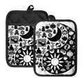 Black And White Japanese Yin Yang Print Pot Holders With Pocket