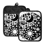 Black And White Japanese Yin Yang Print Pot Holders With Pocket