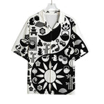Black And White Japanese Yin Yang Print Rayon Hawaiian Shirt