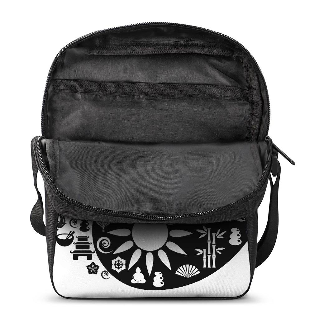 Black And White Japanese Yin Yang Print Rectangular Crossbody Bag