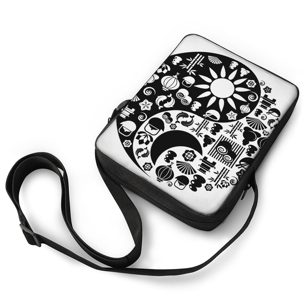 Black And White Japanese Yin Yang Print Rectangular Crossbody Bag