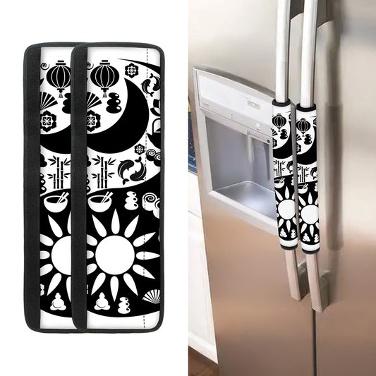 Black And White Japanese Yin Yang Print Refrigerator Handle Covers