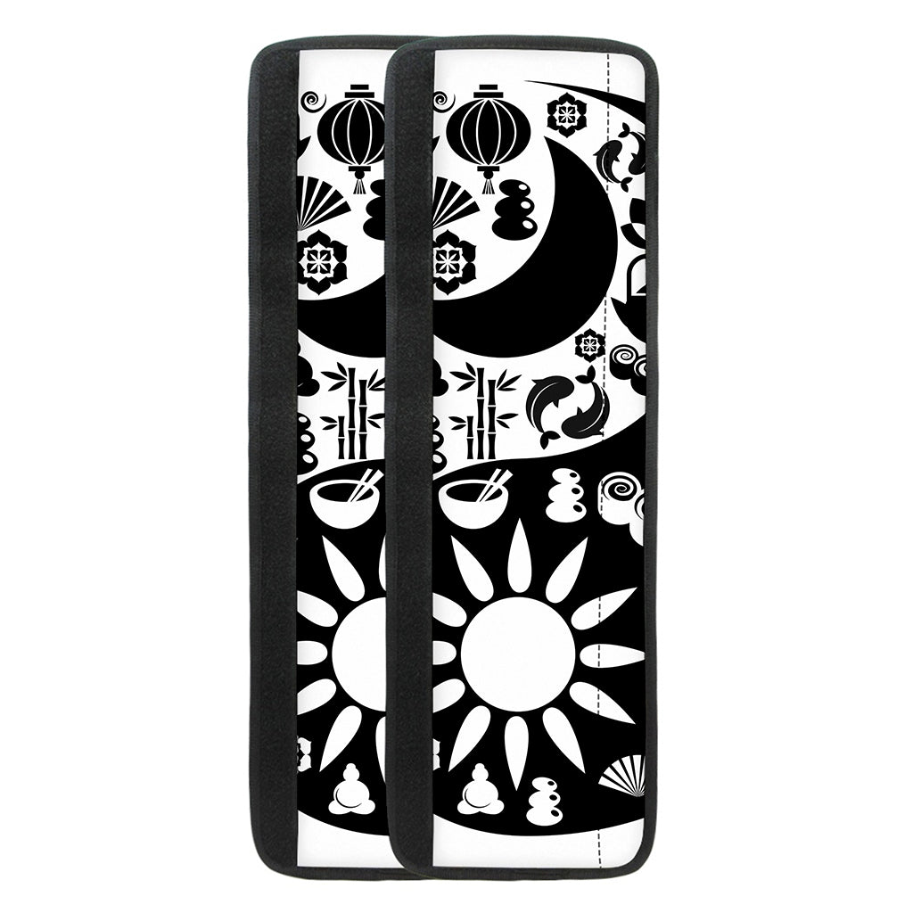 Black And White Japanese Yin Yang Print Refrigerator Handle Covers